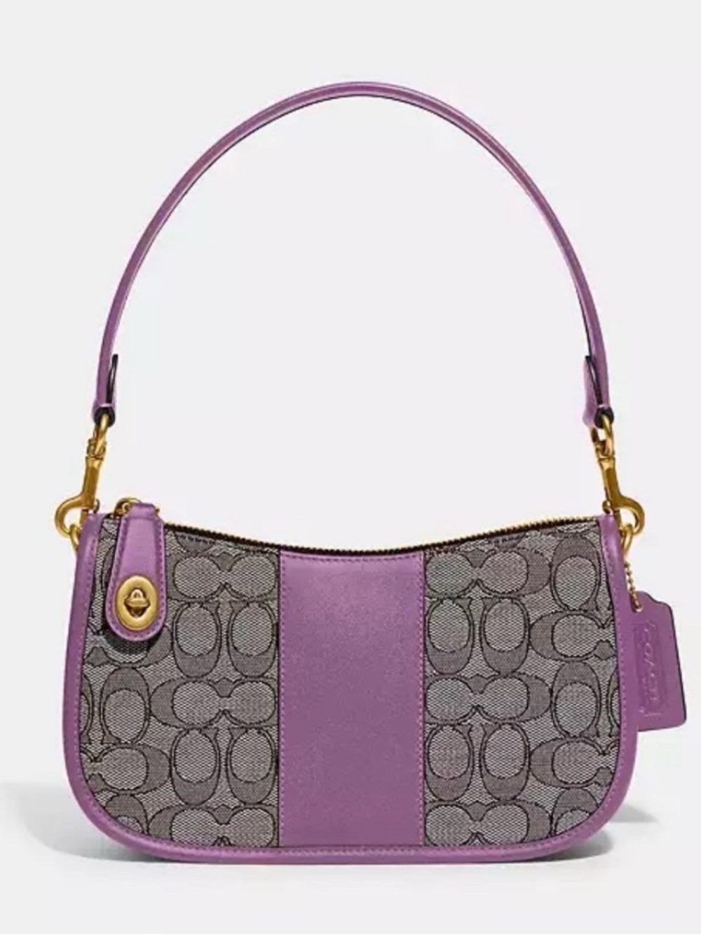Coach Swinger Purple Signature Jacquard Baguette Shoulder Bag